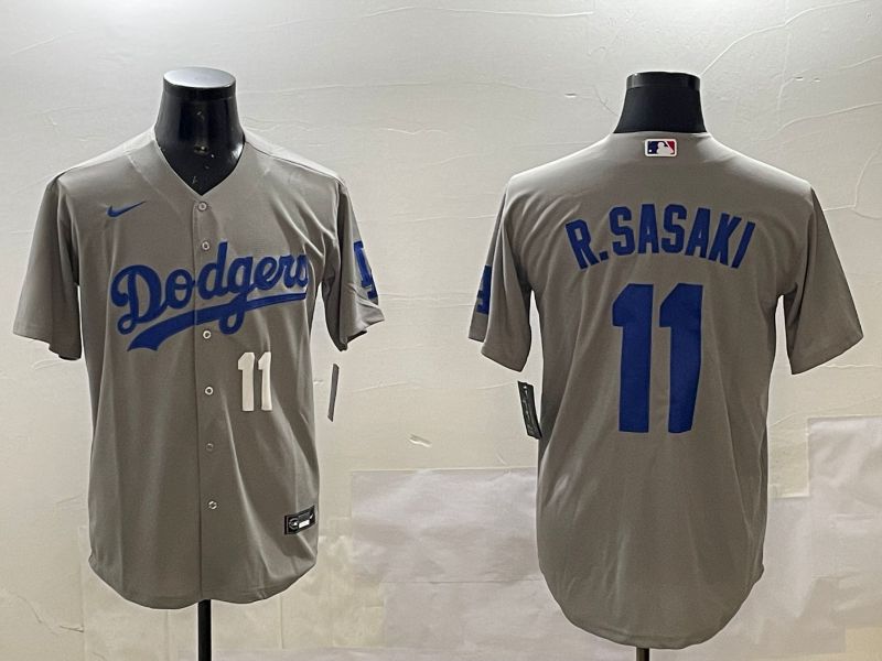 Men Los Angeles Dodgers #11 R.Sasaki Grey Game 2025 Nike MLB Jersey style 10